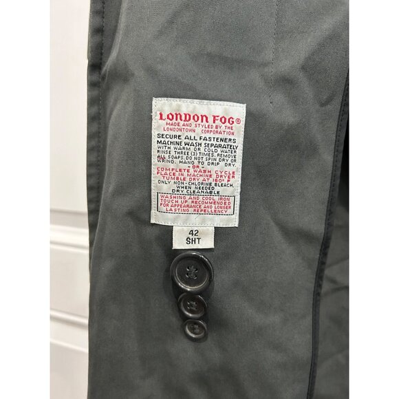 London Fog Mens Black Double Breasted Trench Coat Removable Lining Size 42 Short - Picture 7 of 9